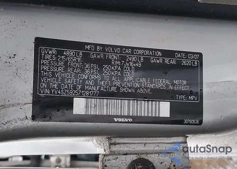 2007 Volvo Xc70 2.5T z USA, uszkodzony, nr VIN YV4SZ592571281777